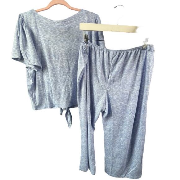 HB by Hale Bob heather blue pajama sleep set tie & button up pull on pant XL NWT - Picture 2 of 6